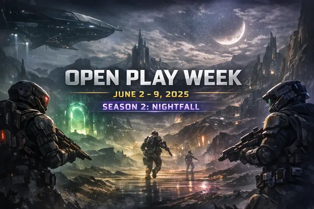 Marathon Season 2 Nightfall key art featuring a Runner in a dark, atmospheric environment with new weapons and gear, promoting the June 2 Open Play Week.