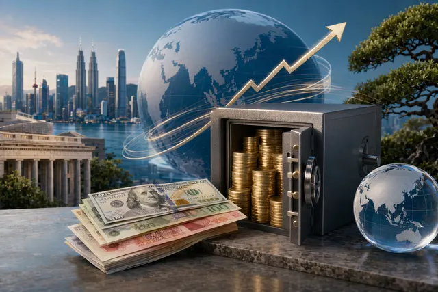 Illustration of Asian foreign exchange reserves, currency portfolios and a weaker U.S. dollar in April 2026