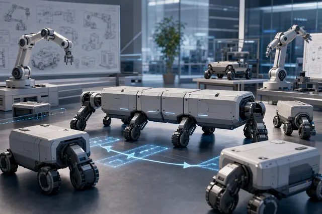 Illustration of Direct Drive D1 modular robot units connected into a larger robot configuration