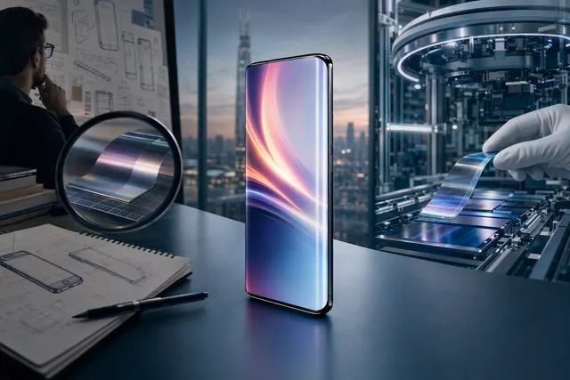 Concept illustration of a smartphone with a flat front display wrapping around its four edges