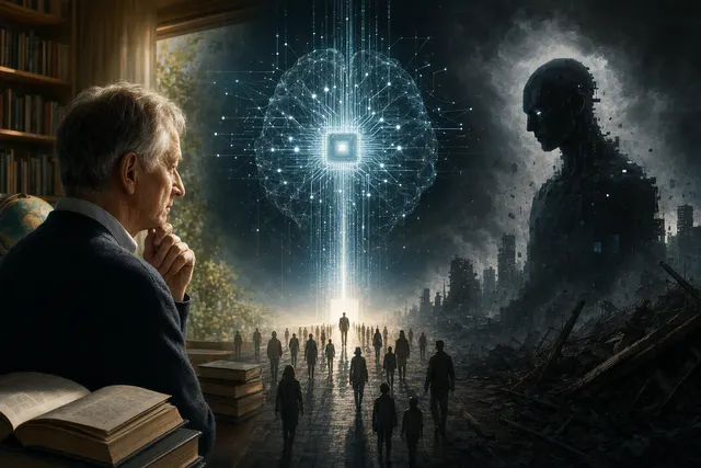 AI-generated illustration representing the debate over artificial intelligence safety and existential risk