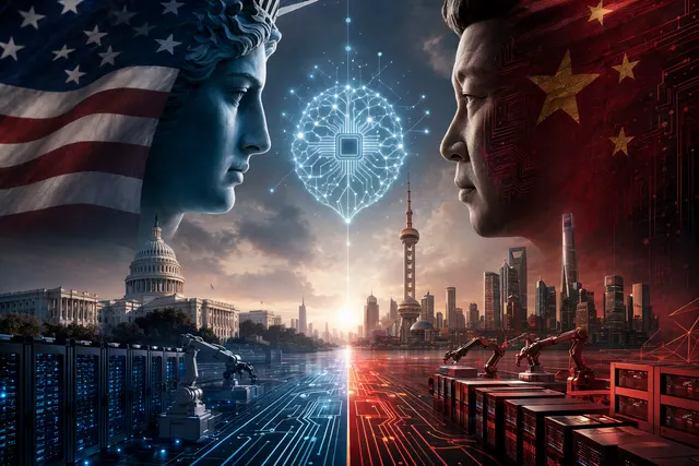 Illustration representing the geopolitical AI competition between the United States and China