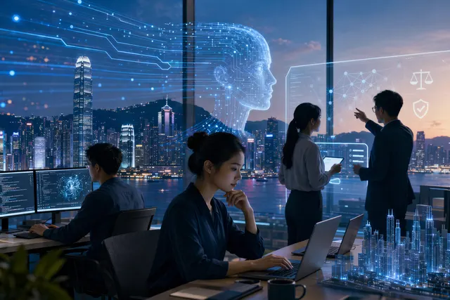 Illustration representing artificial intelligence reshaping technology jobs and salaries in Hong Kong