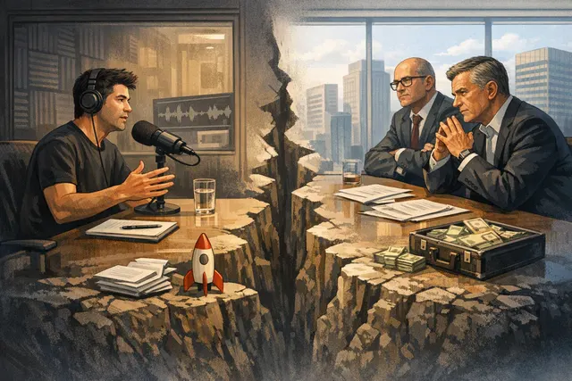 Editorial illustration of Travis Kalanick navigating a chessboard between startup founders and venture capital investors