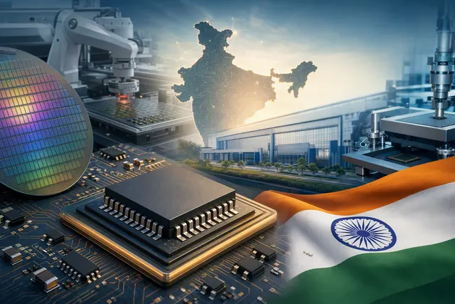 Illustration of semiconductor wafers and chip manufacturing representing the Nexperia and Tata Electronics partnership in India