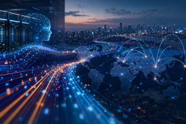 Conceptual visualization of global network infrastructure under heavy AI agent traffic