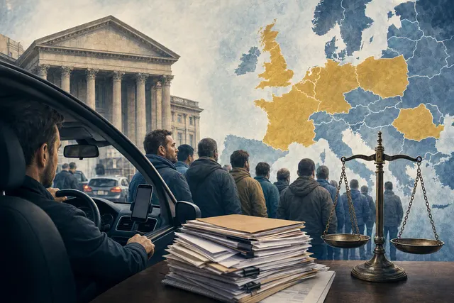 Editorial illustration of Uber drivers and algorithmic pricing in Europe