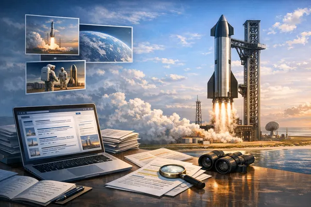 An AI-generated rendering of the Starship vehicle on the pad in South Texas, with dramatic weather clouds on the horizon representing the approaching storm.