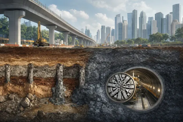 AI-generated illustration representing construction of Singapore’s North-South Corridor