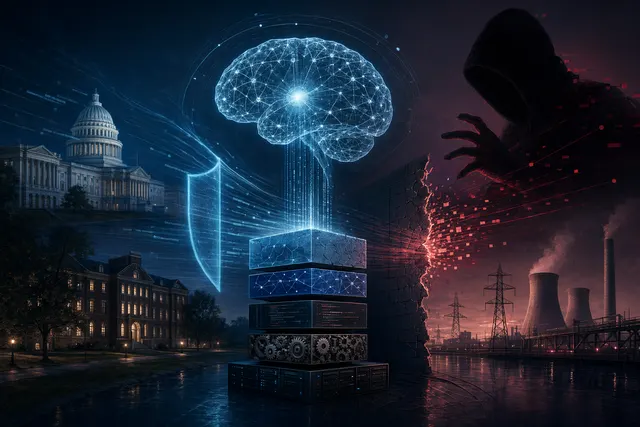 Concept illustration of AI analyzing global software infrastructure and exposing cybersecurity vulnerabilities