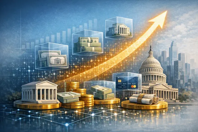 Digital illustration of tokenized Treasury and credit assets flowing across the Stellar blockchain