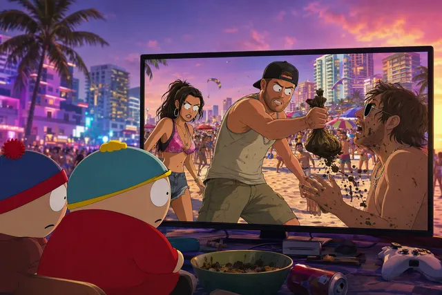 Illustrative artwork for the South Park episode featuring new GTA 6 gameplay