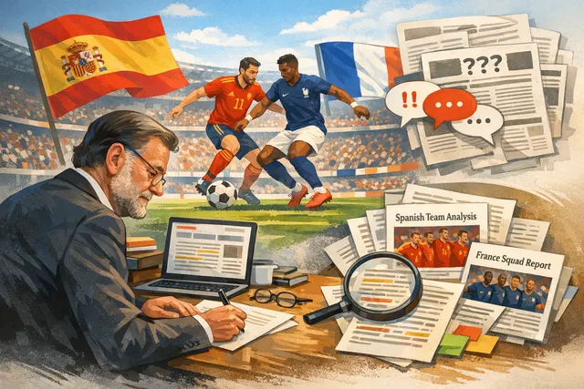 AI-generated illustration representing the controversy over former Spanish PM Mariano Rajoy's column questioning the French national identity of France's World Cup team