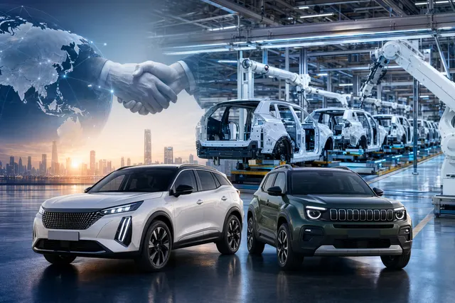 Concept illustration representing Stellantis and Dongfeng electric vehicle partnership and Wuhan EV production