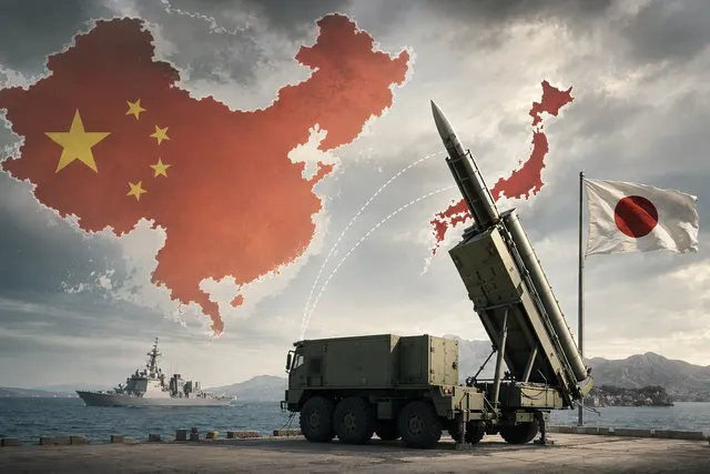 Illustration representing the U.S. Typhon mid‑range missile system and Indo‑Pacific missile deployment tensions