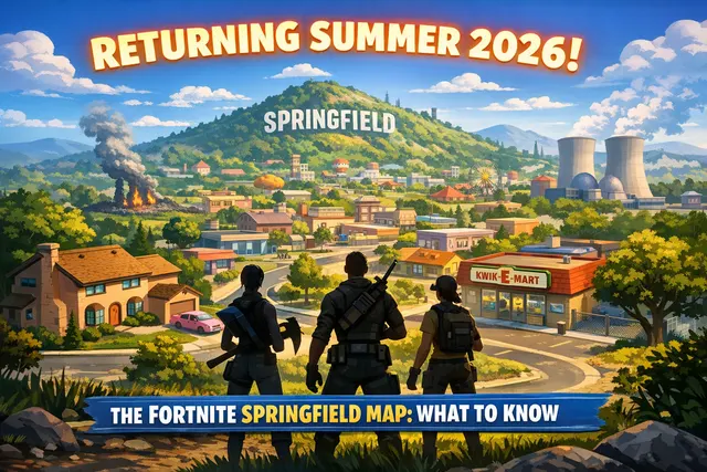 Fortnite's Simpsons-themed Springfield map in cel-shaded style returning to Reload mode in Summer 2026