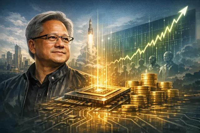 Illustration of Jensen Huang and Nvidia’s role in the AI chip boom