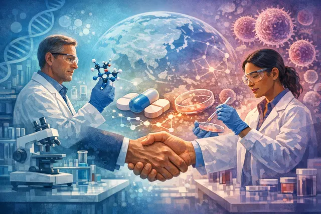 Conceptual image representing the Roche and Nurix Therapeutics partnership to develop the BTK degrader bexobrutideg for blood cancers, immunology, and neurology.