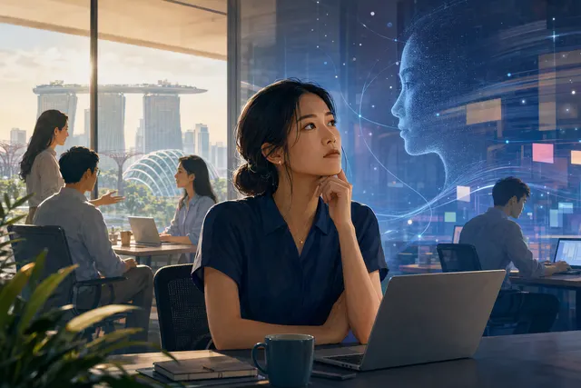 Illustration representing the gap between workers’ openness to AI and its use in everyday office work