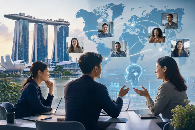 Illustration representing Singapore firms recruiting for AI skills across local and international markets