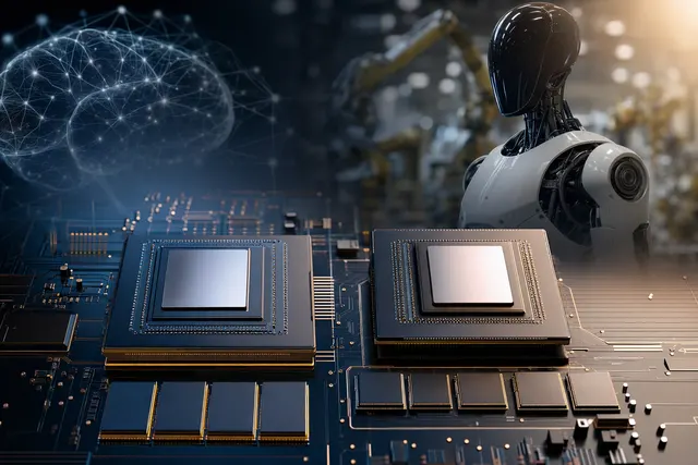 AI-generated editorial illustration accompanying coverage of Tesla’s AI5 and AI6 memory reductions