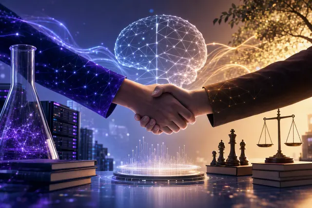 Editorial illustration representing Accenture and Anthropic’s embedded AI safety evaluation partnership