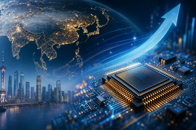 Illustration of emerging market stocks rising due to AI semiconductor companies like TSMC, Samsung, and SK Hynix
