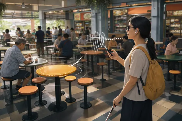 Illustrative image for LetsGo, a phone-camera prototype that gives audio prompts about hawker-centre tables.