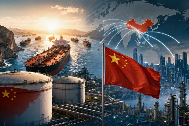 Editorial illustration of China’s oil imports, strategic stockpiles and the Strait of Hormuz supply disruption