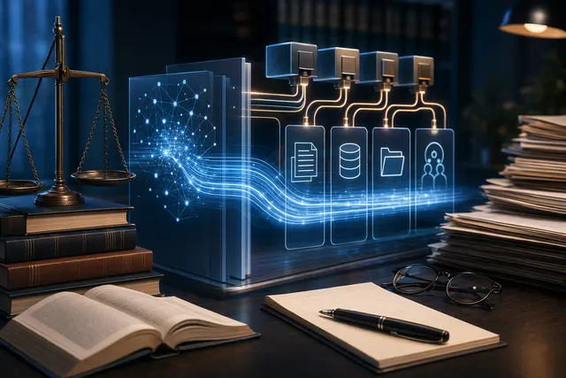 Illustration of AI assistants working with legal documents, representing AI platforms competing to automate legal workflows