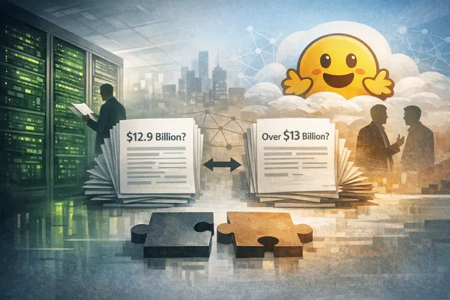 Illustration of Nvidia and Hugging Face in reported $12.9 billion acquisition talks