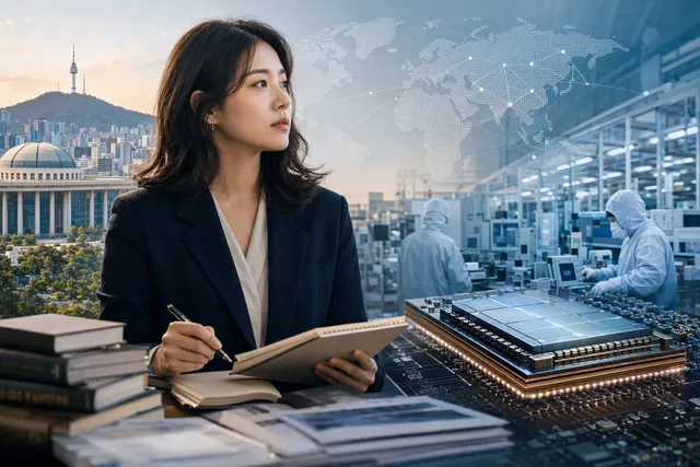 AI-generated editorial image accompanying coverage of AI-chip packaging