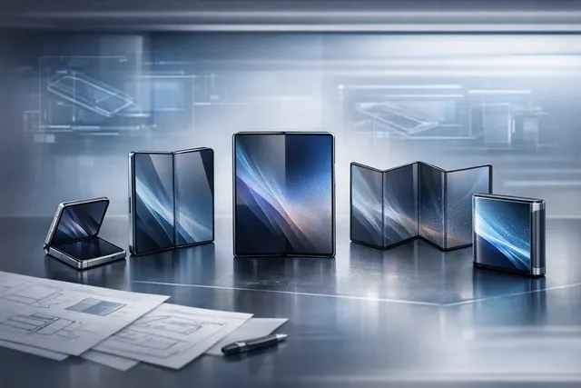 Concept illustration of Samsung Galaxy Z foldable and rollable devices showcasing multiple form factors including a rollable tablet without a center crease.
