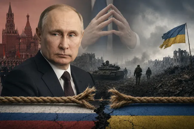 AI-generated editorial illustration about Putin’s Ukraine war ceasefire claim