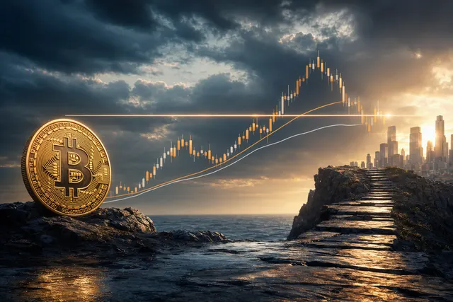 Editorial illustration of Bitcoin’s price recovery above the $82,000 technical threshold