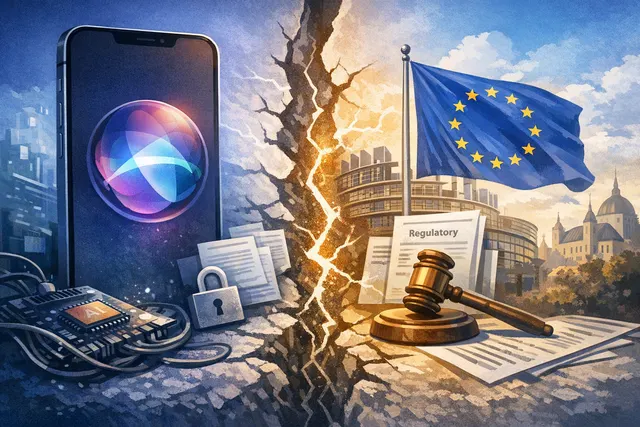 What is the current dispute between Apple and the European Commission over the delayed release of Siri AI in the EU, including Apple's cited