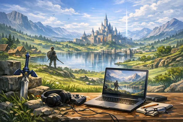 Stylized editorial illustration representing the Switch 2 remake of The Legend of Zelda: Ocarina of Time
