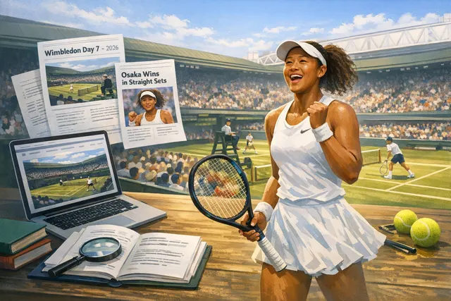 Naomi Osaka celebrates her straight-sets victory over Aryna Sabalenka on Centre Court at Wimbledon 2026