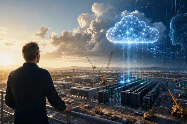 Illustration of an expanding cloud infrastructure network representing Amazon’s AWS investment and AI capacity challenge