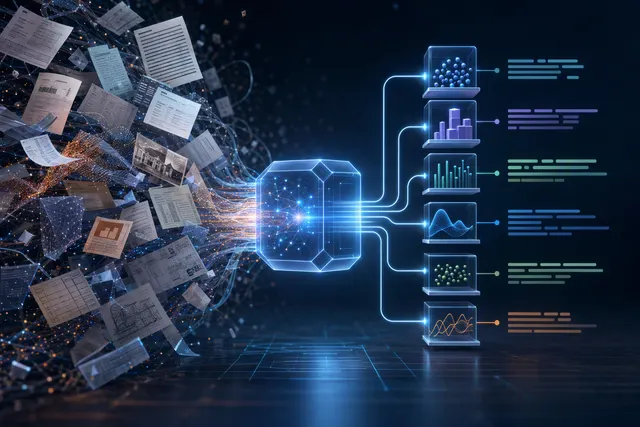 Illustration representing structured information extracted from text and images by an AI model