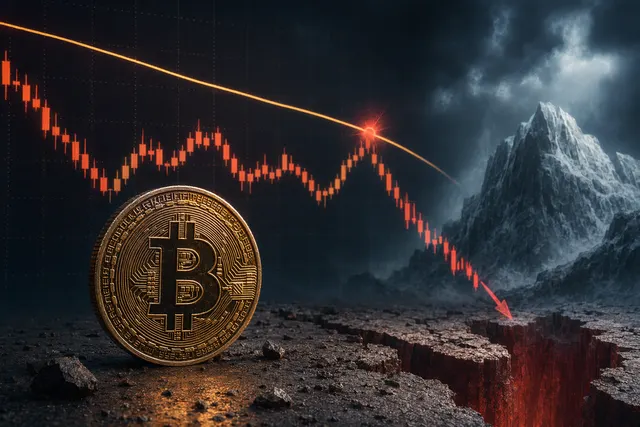 Illustration of Bitcoin in a bearish market trend with declining price lines