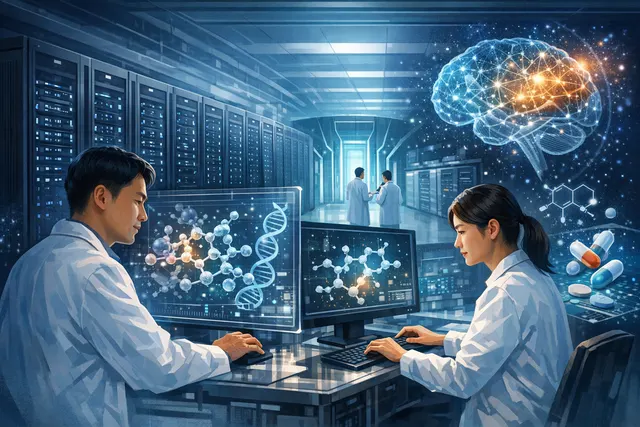 Digital visualization of AI-powered molecular drug screening on a supercomputer
