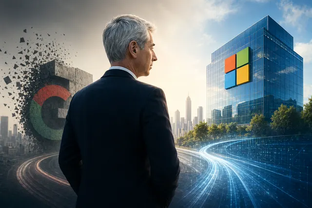 Illustration representing Bill Ackman shifting investment from Alphabet to Microsoft amid the AI race