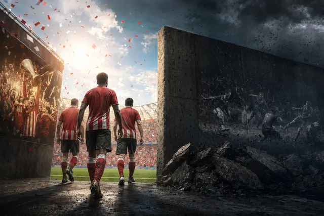 Illustration of a promoted football club stepping into the Premier League spotlight