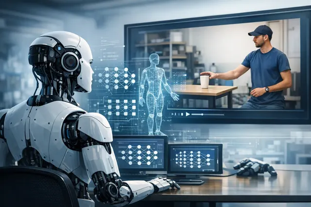 Humanoid robot observing a human demonstration as a visual pathway illustrates one-shot embodied-AI skill learning