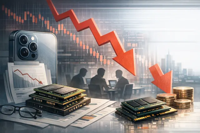 Apple stock analyst downgrade chart and memory chip price surge illustration