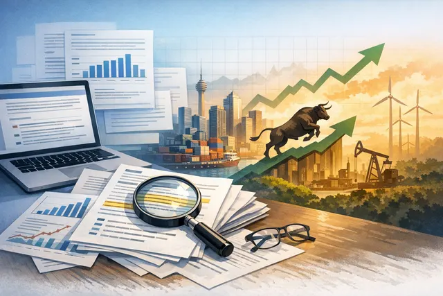A graphic showing an upward-trending stock market chart with a map of emerging-market countries in the background, representing the EM stock rally driven by AI semiconductor earnin