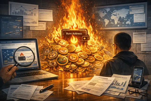 AI-generated visualization of a crypto token burn, showing coins being sent to a dead address or black hole