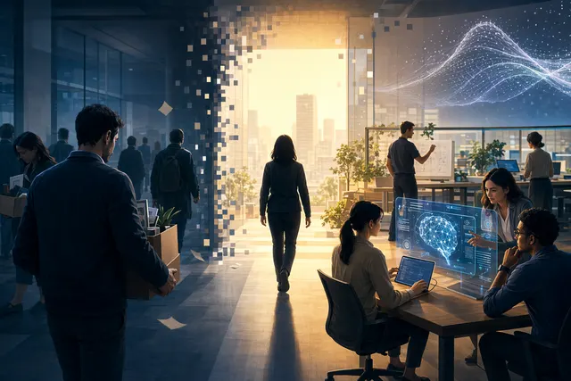 Illustration representing Meta restructuring and AI-driven layoffs