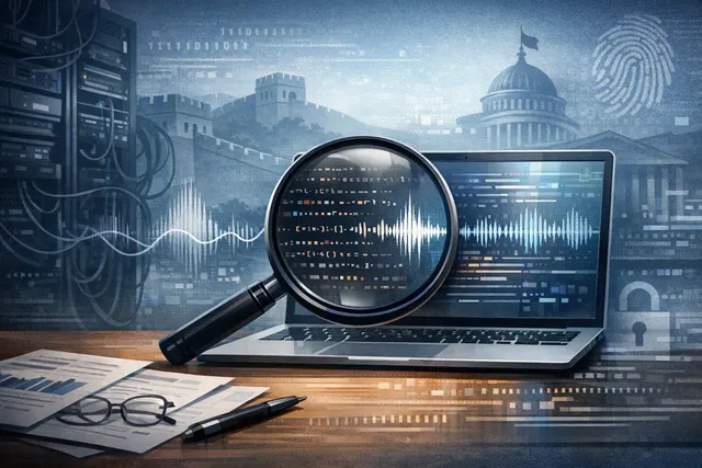 Conceptual illustration of silent Web Audio fingerprinting connecting a browser to Bluetooth headphones